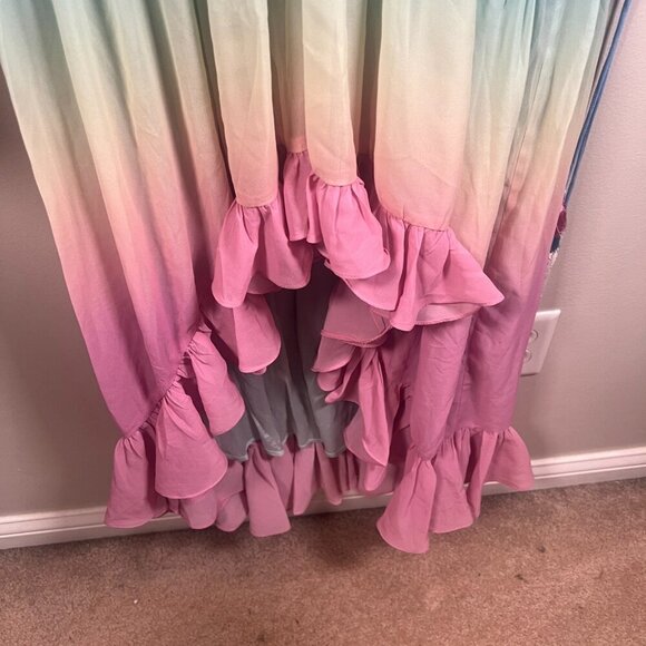 Rococo Sand Rainbow Hi Low Maxi Dress Size Small Ruffle Tiered Photo Shoot Party - Picture 11 of 15